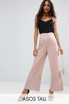 ASOS TALL Occasion Wide Leg Pants with Pleated Plisse Hem