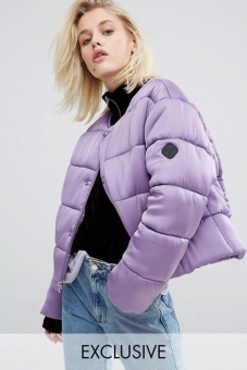 Puffa Oversized Collarless Padded Jacket Luxe Satin