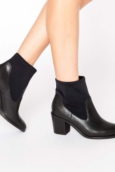 Pieces Dyanne Sock Leather Heeled Ankle Boots