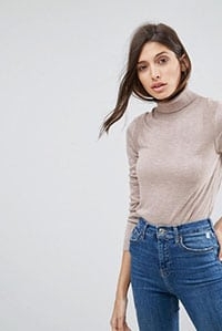 ASOS Jumper With Roll Neck And Rib Detail Marle