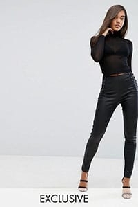 Parallel Lines High Waisted Faux Leather Skinny Pants With Lace Up Sides