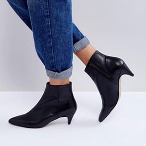 ASOS REBECCA Leather Kitten Heeled Boots