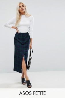 ASOS PETITE Tailored Clean Column Pencil Skirt in Tartan Check