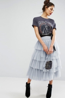 ASOS Tulle Midi Prom Skirt with Tiers and Tie Waist