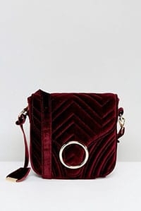 Glamorous Quilted Velvet Ring Detail Cross Body Bag