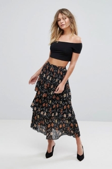 New Look Floral Tiered Midi Skirt