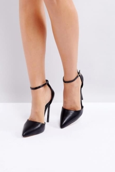 PrettyLittleThing Black Ankle Strap Pointed Court Shoe