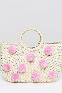 Skinnydip Straw Bag With All Over Pink Pom Poms