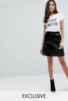 Warehouse Patent Leather Look A-Line Mini Skirt