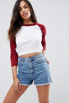 ASOS Cropped T-shirt with Elasticated Hem and Block Sleeves