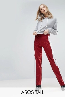 ASOS TALL Straight Leg Track Pants with Side Stripes and Ring Pulls