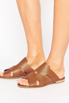 Hudson London Lonatu Cross Strap Leather Slide Flat Sandals
