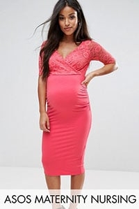 ASOS Maternity NURSING Lace Wrap Bodycon Midi Dress
