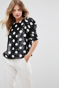 ASOS Spot Sequin Tee with Puff Sleeve