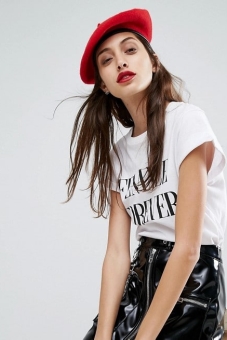 ASOS Wool Beret In Red With Leather Look Bound Edge