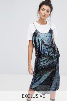 Mad But Magic Sequin Cami Dress With Frill