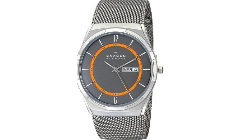 Skagen Mens Titanium Watch with Orange Accents