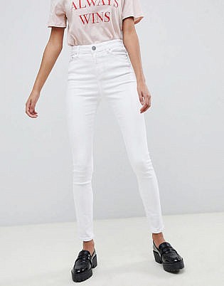 Asos Design Ridley High Waisted Skinny Jeans In Optic White