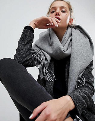 Asos Design Lambswool Oversized Scarf With Tassels