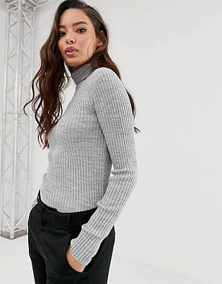 Asos Design Skinny Rib Sweater With Roll Neck