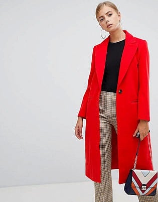 Boohoo Tailored Twill Coat In Red