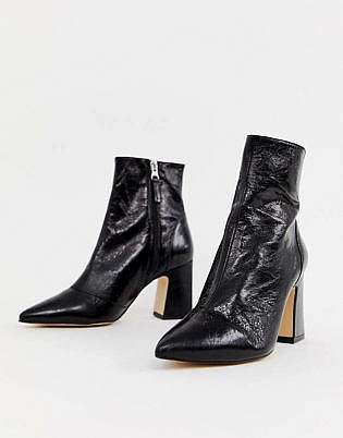 Office Alto Black Leather Mid Heeled Ankle Boots