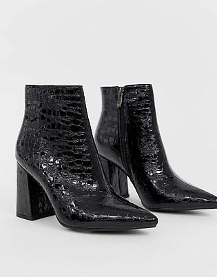 Public Desire Hollie Black Mock Croc Heeled Ankle Boots
