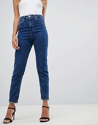 Asos Design Recycled Farleigh High Waisted Slim Mom Jeans In Flat Blue