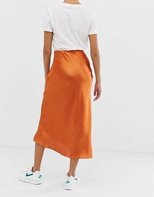 Asos Design Bias Cut Satin Slip Midi Skirt