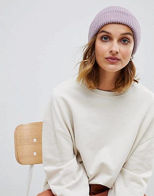 Asos Design Boyfriend Double Roll Beanie In Recycled Polyester
