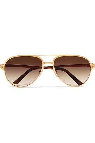 Cartier Eyewear Aviator Style Gold Plated And Textured Leather Sunglasses