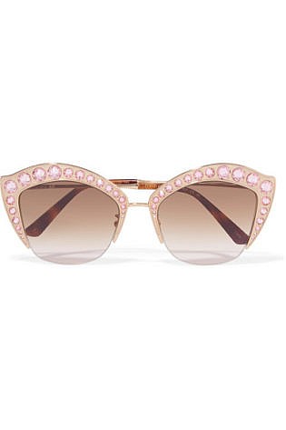 Gucci Crystal Embellished Cat Eye Gold Tone Sunglasses