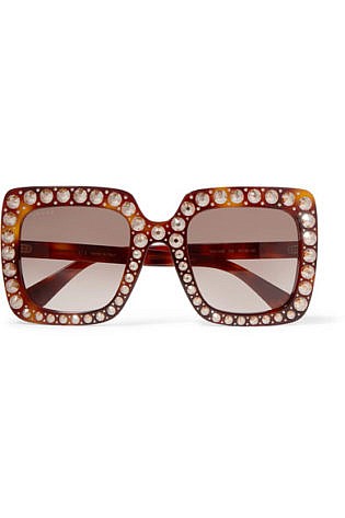 Gucci Embellished Square Frame Tortoiseshell Acetate Sunglasses