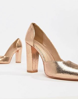Glamorous Rose Gold Block Heeled Shoes