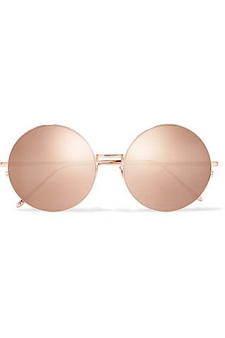 Linda Farrow Oversized Round Frame Rose Gold Tone Mirrored Sunglasses