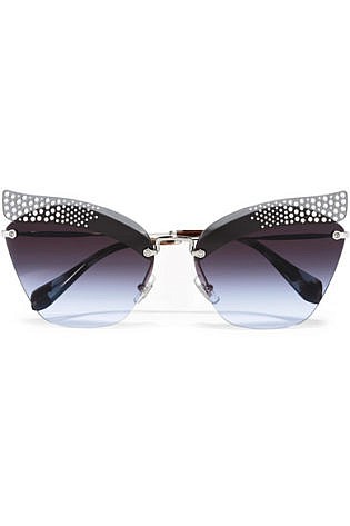 Miu Miu Crystal Embellished Cat Eye Silver Tone Sunglasses