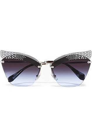 Miu Miu Crystal Embellished Cat Eye Silver Tone Sunglasses