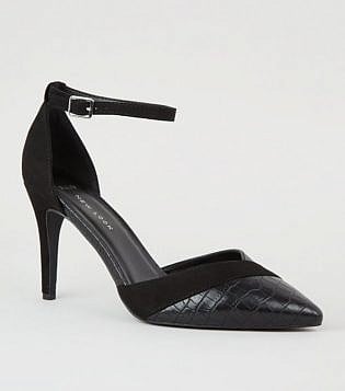 New Look Wide Fit Croc Mix Point Heel In Schwarz