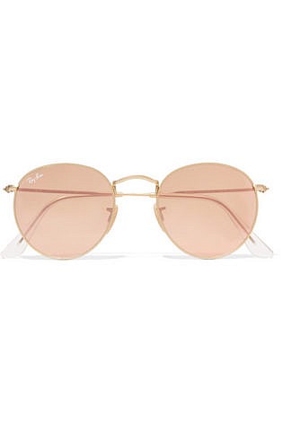 Ray Ban Round Frame Gold Tone Mirrored Sunglasses