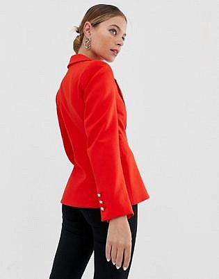 River Island Petite Blazer With Button In Red