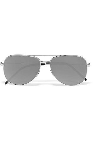 Saint Laurent Aviator Style Silver Tone Mirrored Sunglasses