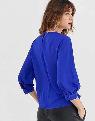 Warehouse Blouse With Bubble Sleeves In Blue