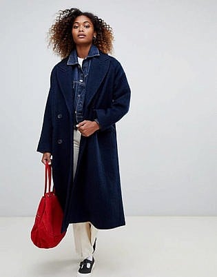 Weekday Double Breasted Car Coat In Navy