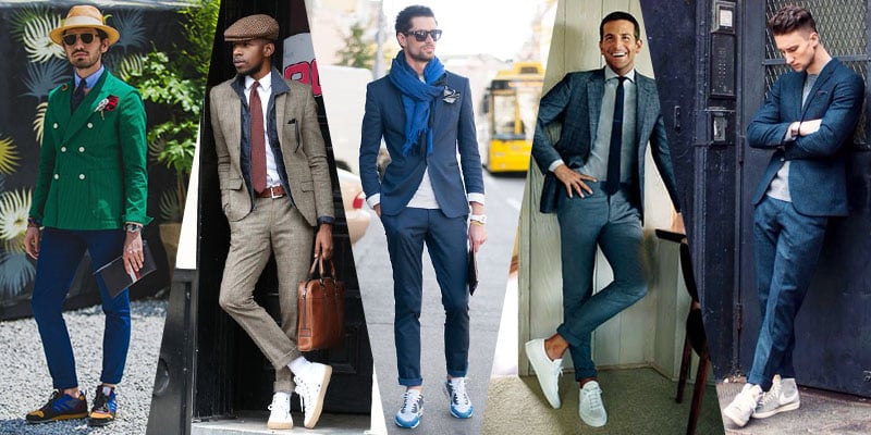 suit sneakers trend street style men