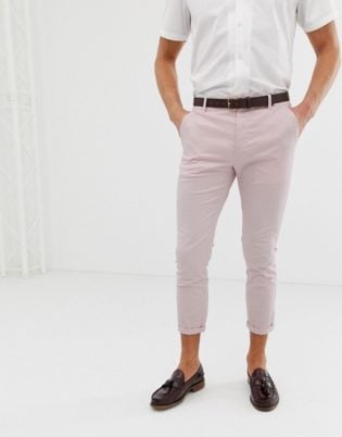 Asos Design Skinny Cropped Chinos In Pastel Pink