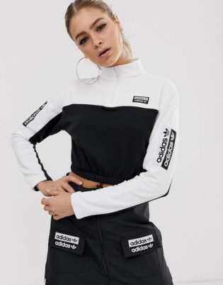 Adidas Originals Adidas Originals Ryv Cropped Sweatshirt In Black And White