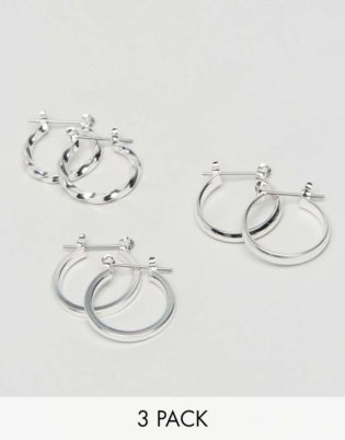 Asos Design Asos Design Pack Of 3 20mm Hoop Earrings In Silver