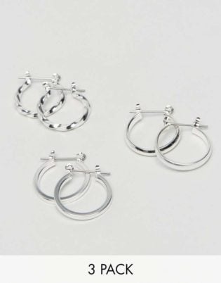 Asos Design Asos Design Pack Of 3 20mm Hoop Earrings In Silver