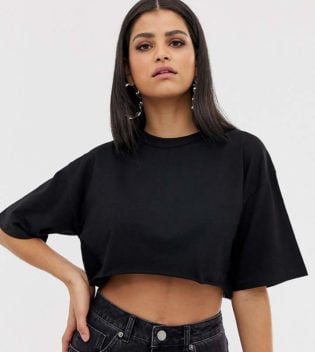Asos Tall Asos Design Tall Super Crop T Shirt With Raw Edge In Black