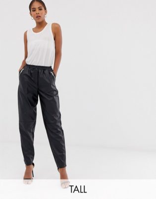 Asos Tall Asos Design Tall Tapered Leather Look Pants